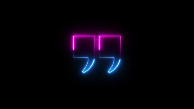 glowing neon Quotation mark up icon black color animation black background.