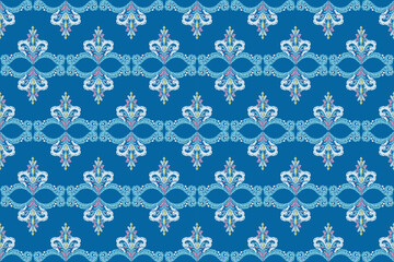 Motifs African paisley boho Floral Ikat seamless pattern embroidery border. Ethnic ikat saree sarong  flower design for Ikat pattern and Ethnic Pattern.Border indian floral Aztec embroidery patterns.