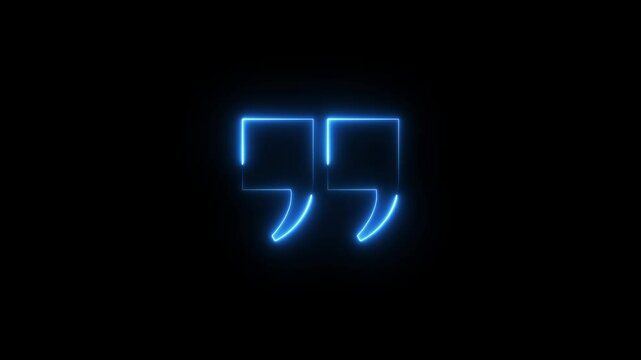 glowing neon Quotation mark up icon black color animation black background.