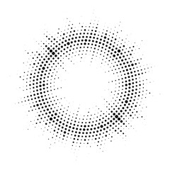 Halftone circle frame background set. Round border Icon using halftone random circle. Grunge circular stain. Vector illustration.