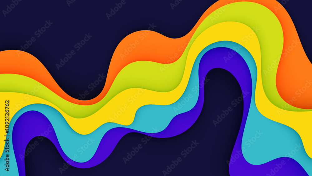 Sticker abstract papercut background colorful wavy shape cutout design vector