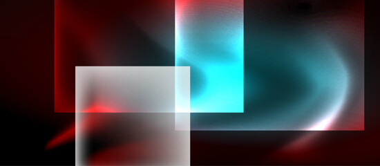 Fototapeta premium Glass squares with neon shiny light abstract background