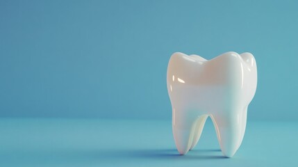 A single white tooth on a blue background.