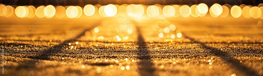 Aufkleber a close-up view of a textured surface illuminated by warm, glowing lights in the background.