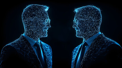 Abstract Representation of Business Partners Engaged in Negotiation from Side View, Showcasing a Unique Perspective of Collaboration and Professional Interaction