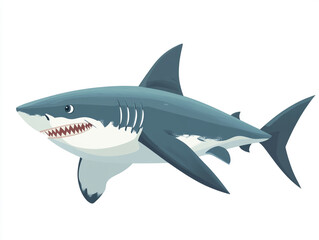 Obraz premium Illustration of a large blue and white shark is swimming in the ocean. Isolated on white background. 