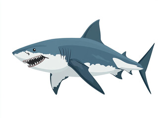 Fototapeta premium Illustration of a large blue and white shark is swimming in the ocean. Isolated on white background. 