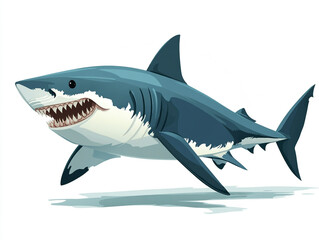 Obraz premium Illustration of a large blue and white shark is swimming in the ocean. Isolated on white background. 