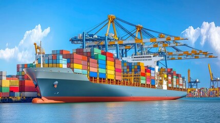 Naklejka premium Container Ship at Port - Global Trade and Logistics