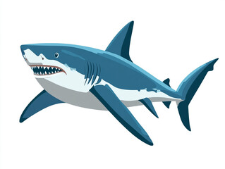 Obraz premium Illustration of a large blue and white shark is swimming in the ocean. Isolated on white background. 