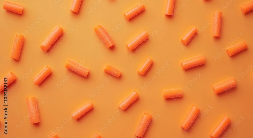 Poster A flat lay of orange cylindrical objects on a matching orange background.