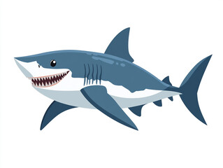 Obraz premium Illustration of a large blue and white shark is swimming in the ocean. Isolated on white background. 