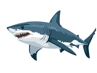 Fototapeta premium Illustration of a large blue and white shark is swimming in the ocean. Isolated on white background. 