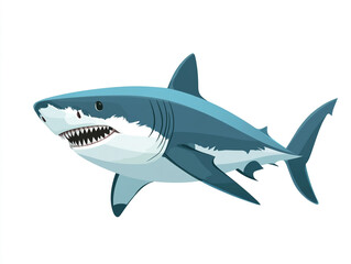 Obraz premium Illustration of a large blue and white shark is swimming in the ocean. Isolated on white background. 