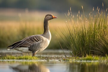 Fototapeta premium Goose is standing on water