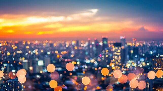 Magical Sunset over Blurred City Lightscape