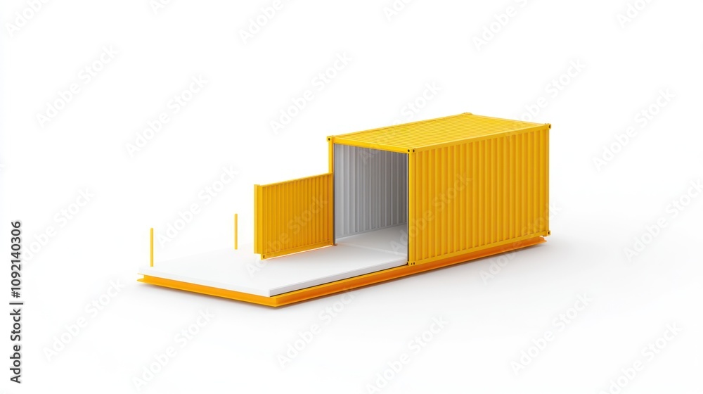 Poster A yellow shipping container with an open door, showcasing a simple design for storage.