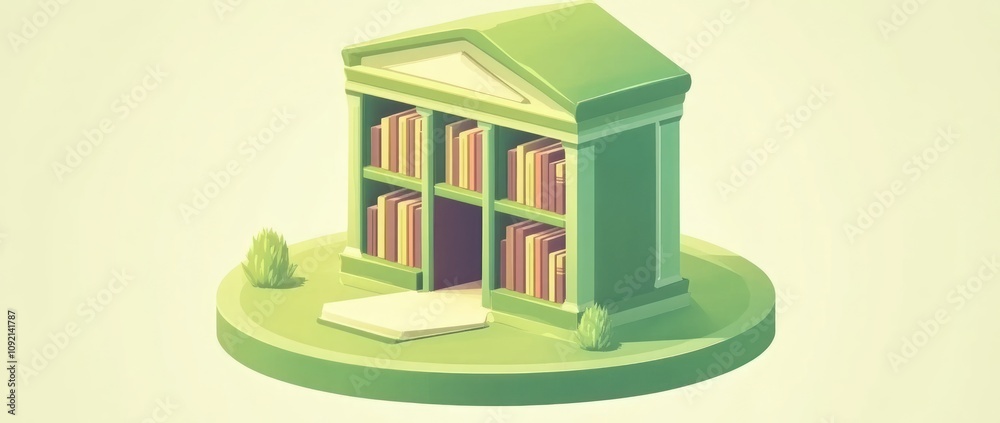 Aufkleber A stylized library building with shelves of books, symbolizing knowledge and learning.