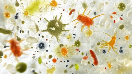 Obraz premium Microscopic View of Diverse Microorganisms, Bacteria, and Cells