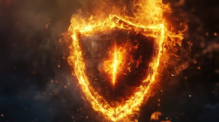 A fiery shield with flames burning around the edges.