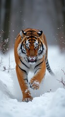 Obraz premium Majestic Tiger Charging Through the Snow