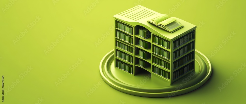 Aufkleber a stylized green bookshelf with an open book, symbolizing knowledge and learning.
