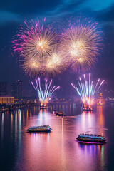 Fototapeta premium Night time fireworks, holiday season