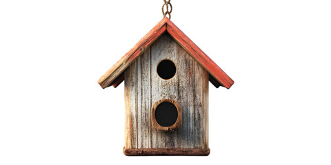 Rustic Wooden Birdhouse on Transparent Background