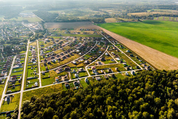 Aerial view of a modern cottage village in the countryside