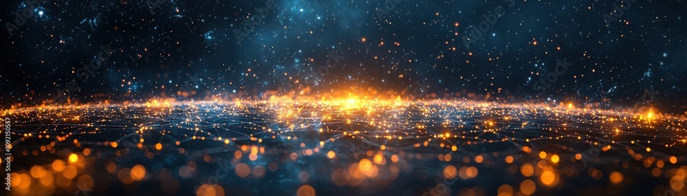 Poster visualizing the internet dynamic data flow across a digital landscape for information connectivity