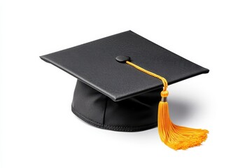 Elegant Black Graduation Cap with Square Flat Design, Featuring a Bright Yellow Tassel, Ideal for Celebratory Moments and Academic Achievements