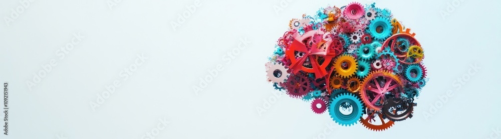 Poster a colorful arrangement of gears forming a brain, symbolizing creativity and innovation.