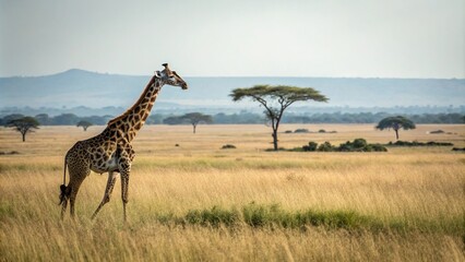 giraffe standing alone in landscape, scenery, natural, environment