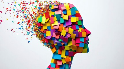 Exploding with Creativity Colorful Abstract Head Profile Made of Notes