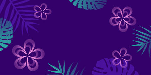 Tropical background. Vector web banner, poster, card for social media. Frame of flowers on blue background. Template with copy space and plumeria. Asian Pacific American Heritage Month background © dsnovik