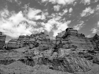 Beautiful view of the mountains. Black and white photo.