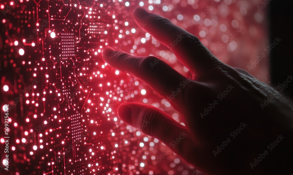 Aufkleber A hand reaching towards a glowing digital circuit board, symbolizing technology and interaction.
