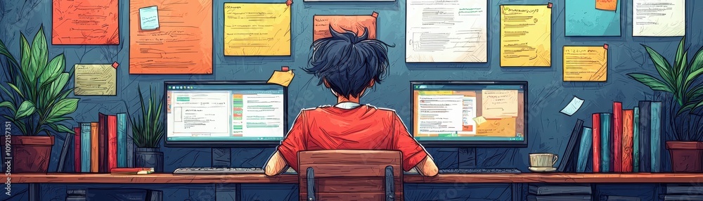 Poster virtual assistant interacting with users online answering queries and completing tasks in a digital 