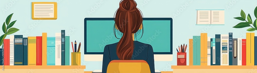 Poster virtual assistant responds to queries and completes tasks in a home office environment for enhanced 