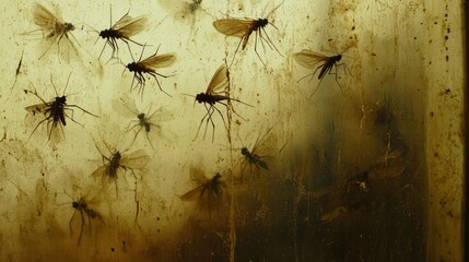 Naklejka premium Swarm of Insects Trapped in Amber-like Resin