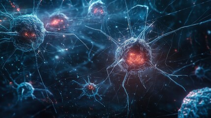 Microscopic View of Neural Network, Brain Cells, Neuron Connections, Synapses, Neurological