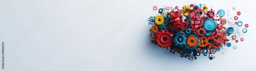 Poster a colorful arrangement of gears symbolizing creativity and innovation in the mind.