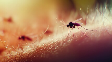 Mosquito Feeding on Human Skin - Close Up Macro Shot