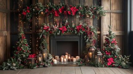 Holiday-themed Christmas backdrop featuring festive decorations