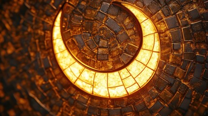 Fototapeta premium Illuminated Mosaic Crescent: A Glowing Jewel in Architectural Design