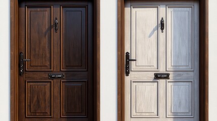 Obraz premium Two contrasting wooden doors showcase elegant home design