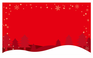赤い背景の雪の降る森のクリスマス用背景イラスト素材