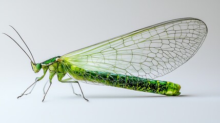 Green Lacewing Insect Closeup  Detailed Wing Texture
