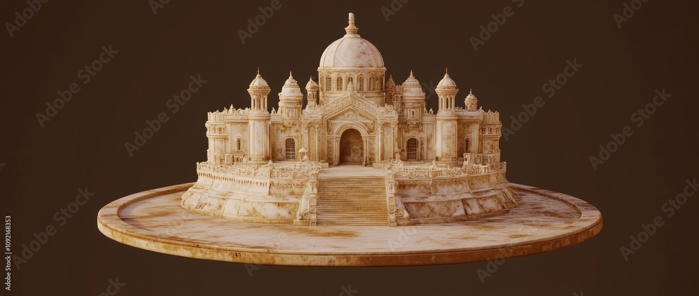 Poster a detailed architectural model resembling a palace or temple structure.
