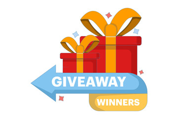 Giveaway winner concept for social media post, surprise package, customer gift. Gift box for giveaway advertisement, isolated like or repost icon in modern flat style.